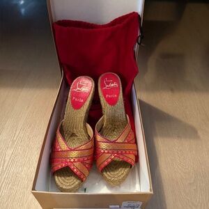 Christian Louboutin Women's Gold and Pink Wedge Sandals